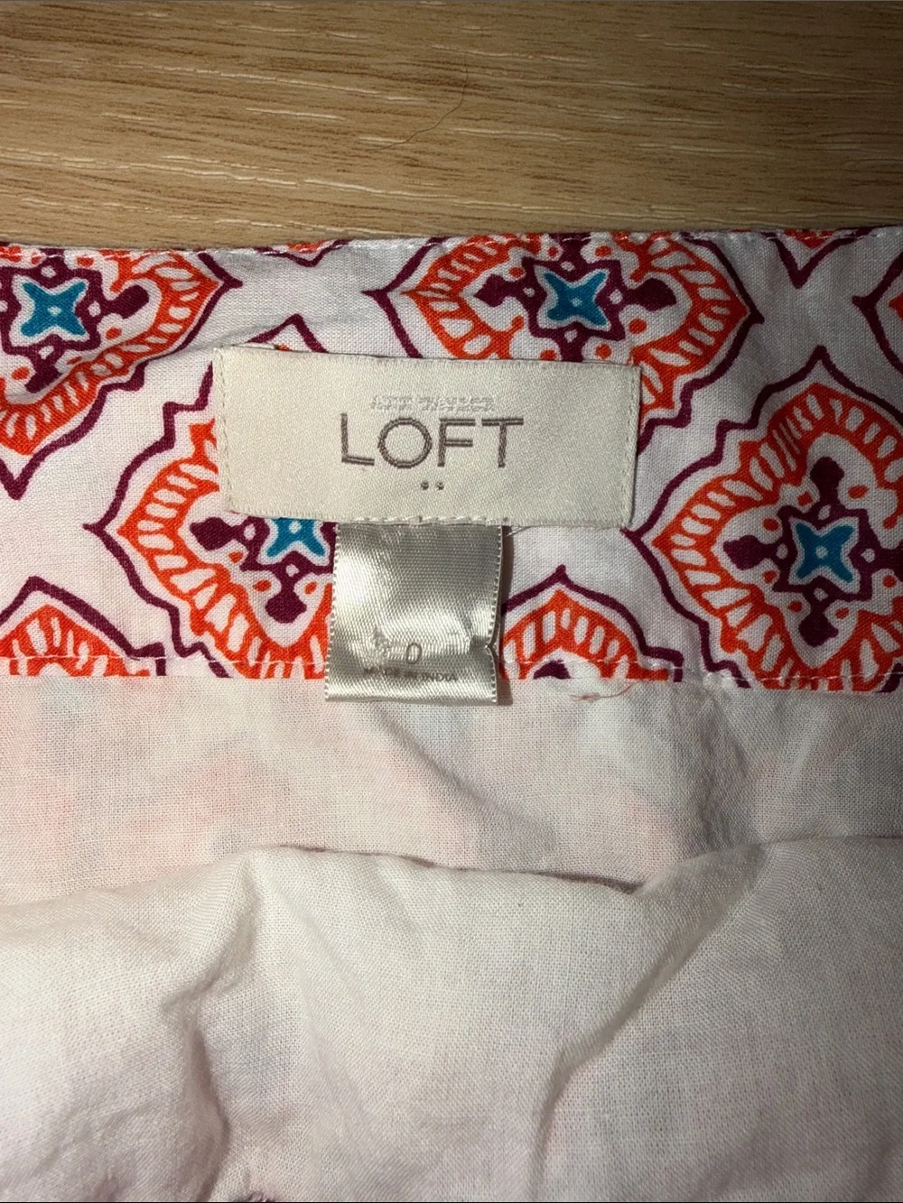 LOFT Orange and White Geometric A-Line Skirt size 0